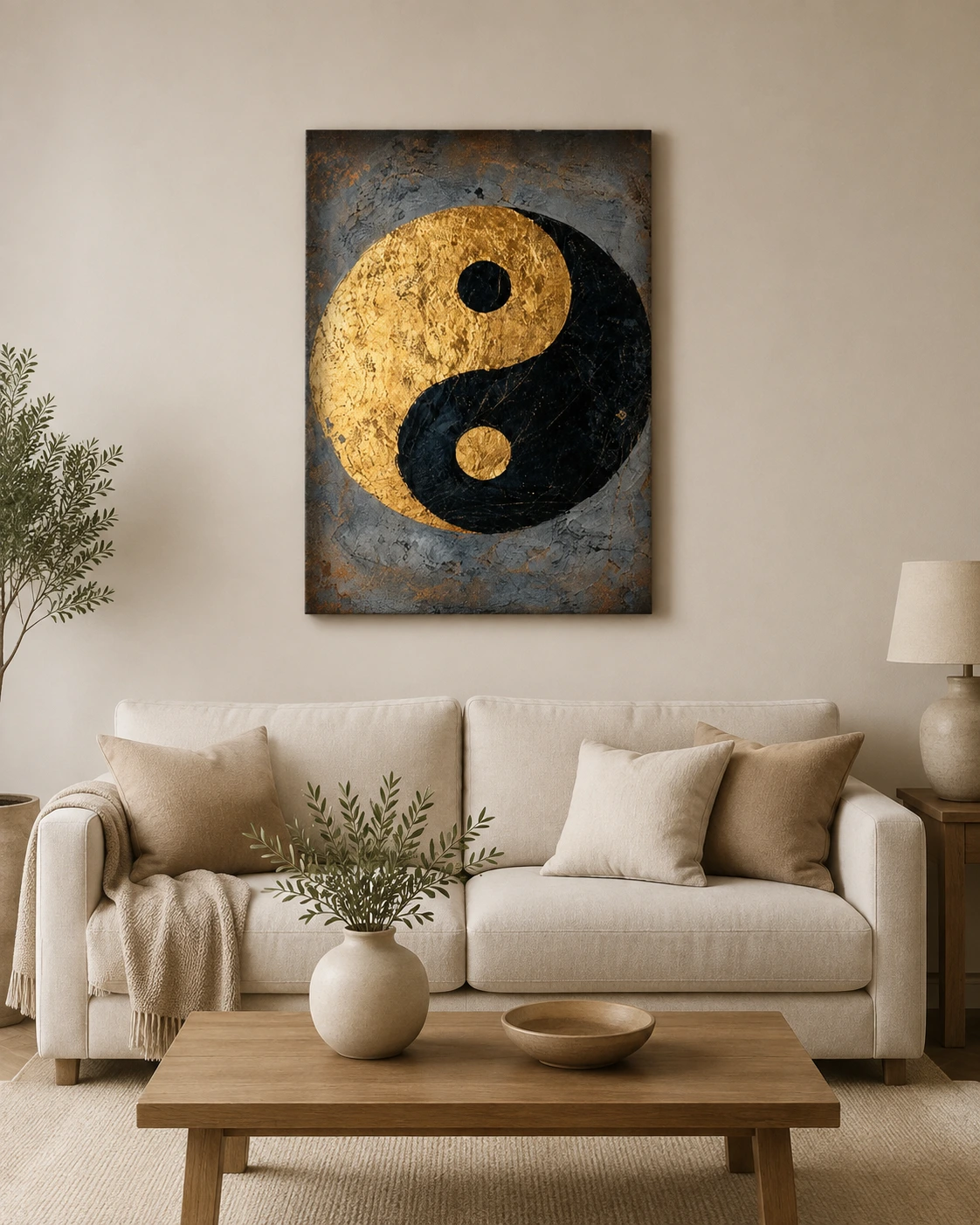 Arany-Fekete Yin Yang Harmónia – Vászonkép enteriőrben