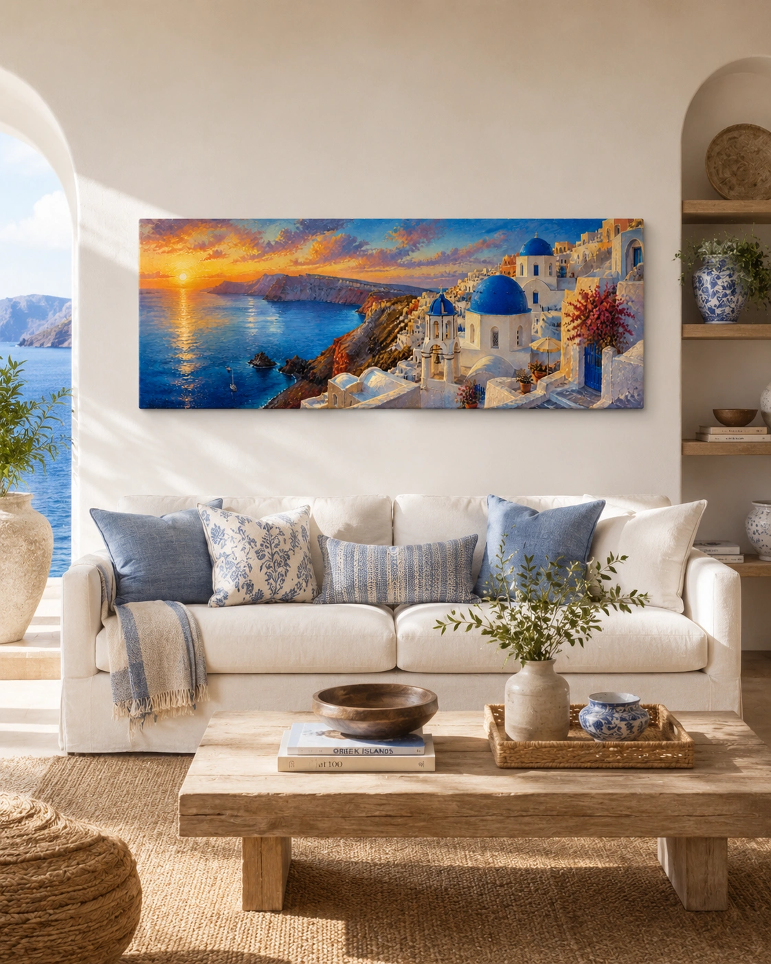 Santorini Ébredése -Vászonkép enteriőrben
